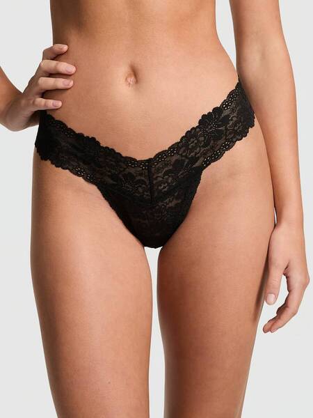 Victoria's Secret ヴィクトリアシークレット PINK Wink レース ソング Tバック ショーツ ピュアブラック 未開封新品 送料無料