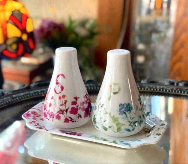 francfranc ペッパー&ソルト 調味料入れ 塩胡椒 ボトル 陶器 花柄