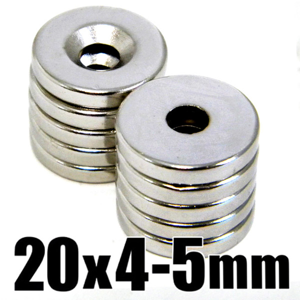 ◆ ネオジム 超強力 磁石 直径20mm x 厚み4mm(ネジ穴 5mm)◆ 穴あき 丸形 マグネット 【10個セット】