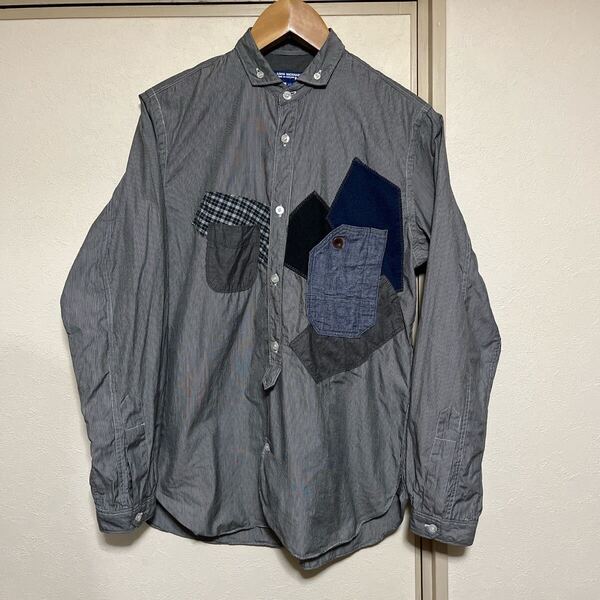 JUNYA WATANABE MAN グレー ストライプ パッチワーク シャツ XS ジュンヤワタナベ コムデギャルソン マン