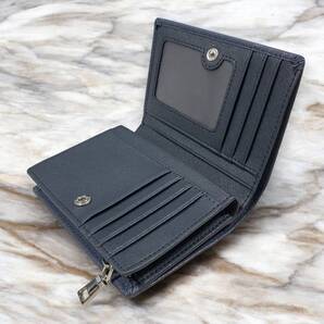 スプリットレザー 二つ折り財布 大容量 青系 メンズ レディース 小銭入れ