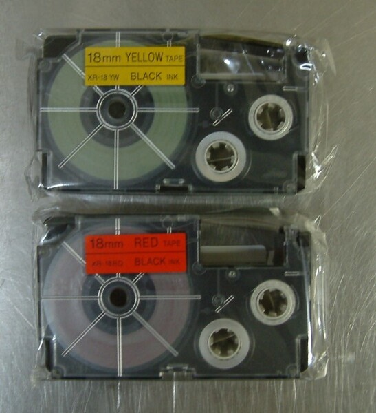 カシオ 純正 ラベルライター ネームランド テープ 18mm XR-18RD 赤地に黒文字 XR-18YW 黄地に黒文字 2個セット