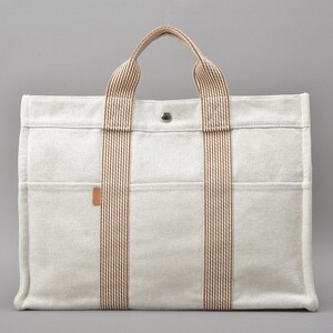 HERMES エルメス ニューフールトゥMM トートバッグ クリーニング済 ベージュ ブラウン キャンバス ハンドバッグ A4 鞄 /070212-16/a.a