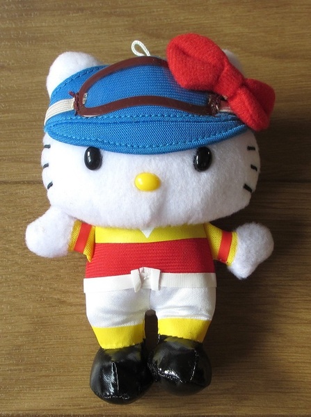 未使用・傷有) JRA ハローキティ ぬいぐるみ マスコット 約13×9.5×5cm/HELLO KITTY 競馬 ジョッキー サンリオ キティ 騎手 キーホルダー