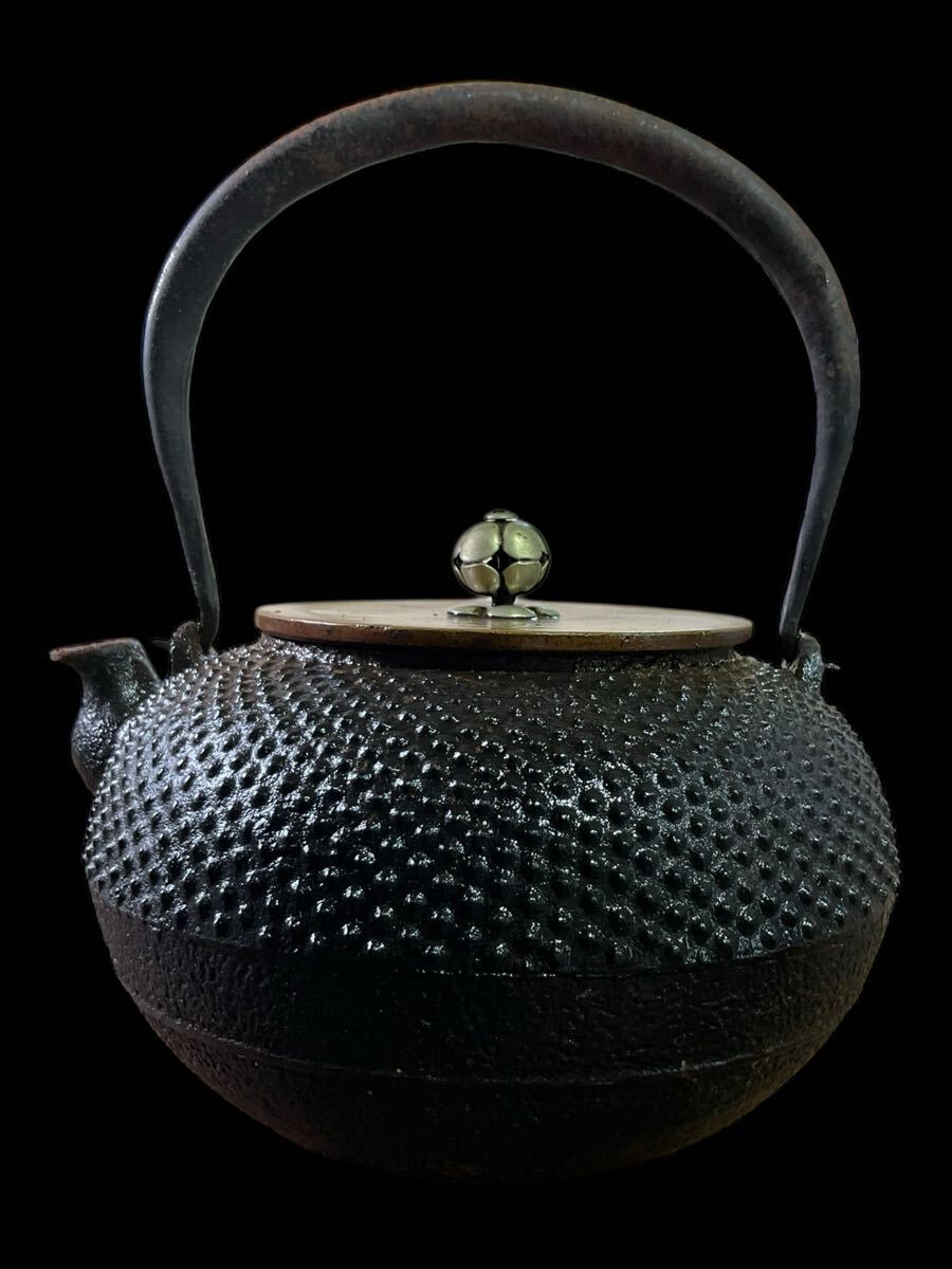 時代鉄瓶 龍文堂 鉄瓶岩肌 煎茶道具 銅蓋 骨董品 水漏れ無し 美術