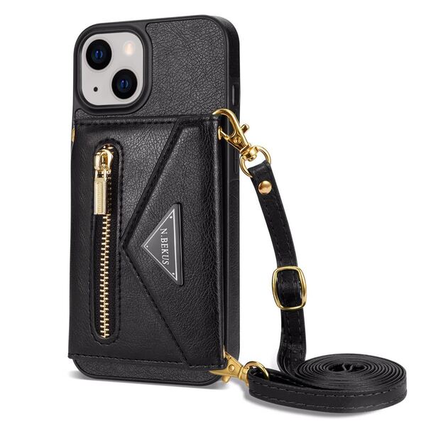 iPhone 14 plus レザーケース アイフォン14 プラス ケース iPhone14 plus カバー カード収納 小銭入れ ストラップ付き 斜め掛け 肩掛け 黒