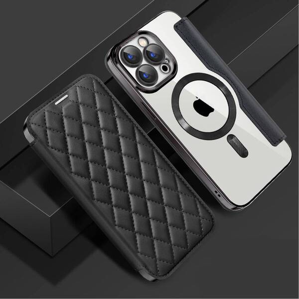 iPhone 16 pro max キルティングケース アイフォン16 プロ マックス ケース 透明 iPhone 16 pro max カバー MagSafe充電 手帳型 ブラック