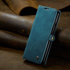 Galaxy Z Fold4 レザーケース SC-55C SCG16 フルカバー ギャラクシーzフォールド4ケース 手帳型 カード収納 ワイヤレス充電対応 ブルー