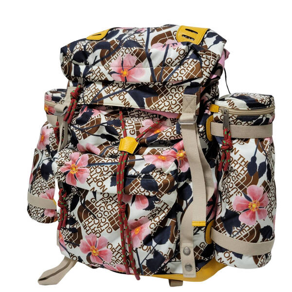 新品 本物 グッチ×ザ ノース フェイス 希少 完売必至 総ロゴ【THE NORTH FACE X GUCCI】ナイロン×レザー リュック バッグ バックパック