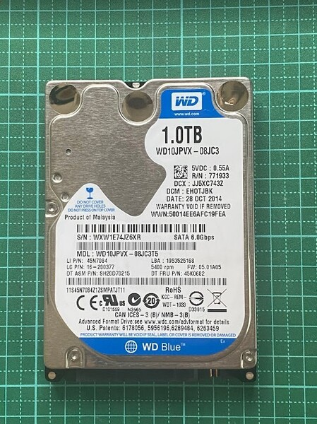 【2560時間】HDD 2.5インチ WD 1TB Western Digital WD10JPVX-08JC3