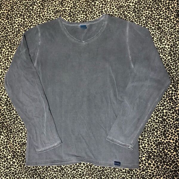 USA製 Good On 後染めダメージ加工 ロンT 長袖 Tシャツ Mサイズ グレー系 グッドオン