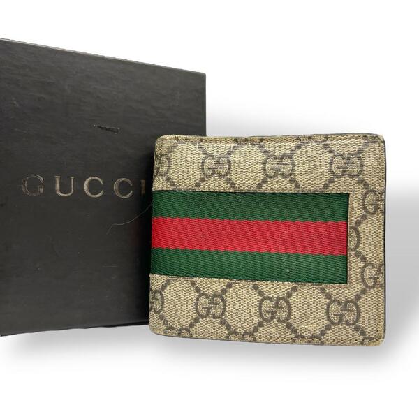 美品 グッチ 折り財布 オフィディア シェリーライン レザー GGスプリーム