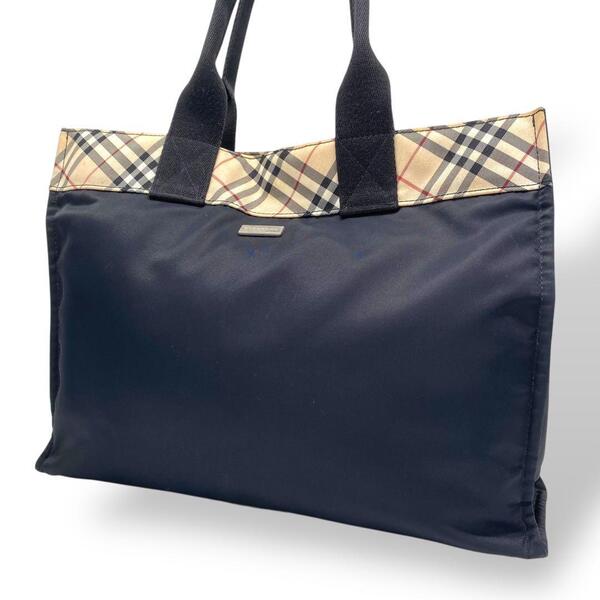 Burberry バーバリー トートバッグ 肩掛け ナイロン ノバチェック 黒
