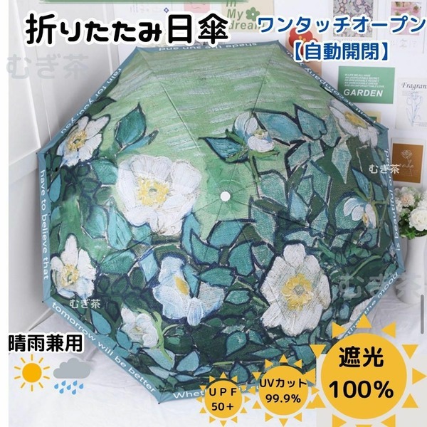 片手でラクラク開閉!ボタニカル柄 晴雨兼用 紫外線カット 肌ダメージ軽減 保湿