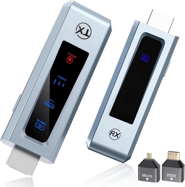 ワイヤレス hdmi 送受信機セット hdmi 無線化 ワイヤレス 小型 LEDディスプレイ搭載【日本技適認証取得】トランスミッター
