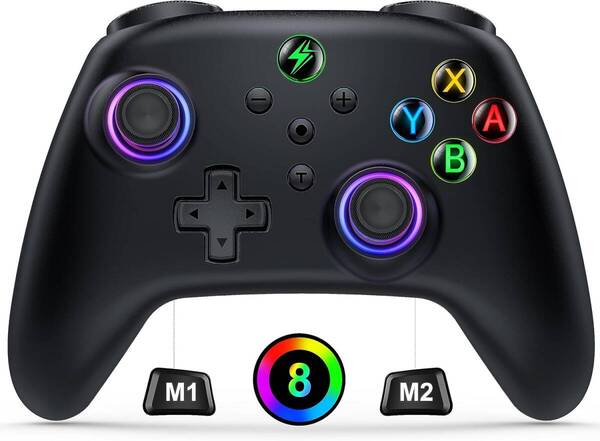 Switch コントローラー 8色LEDライトスイッチ コントローラー マクロ機能 Bluetooth接続 16時間使用 1000mAh大容量