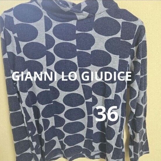 GIANNI LO GIUDICE ドット柄長袖トップス 36 ロングTシャツ Tシャツ グレー ネイビー S レディース