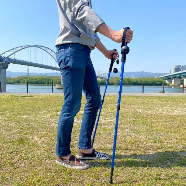 トレッキング ポール ストック 伸縮 2本セット 軽量 アルミ製 登山 健康 頑丈 軽い 登山杖 ウォーキング I型 初心者 110cm 青 ブルー N283