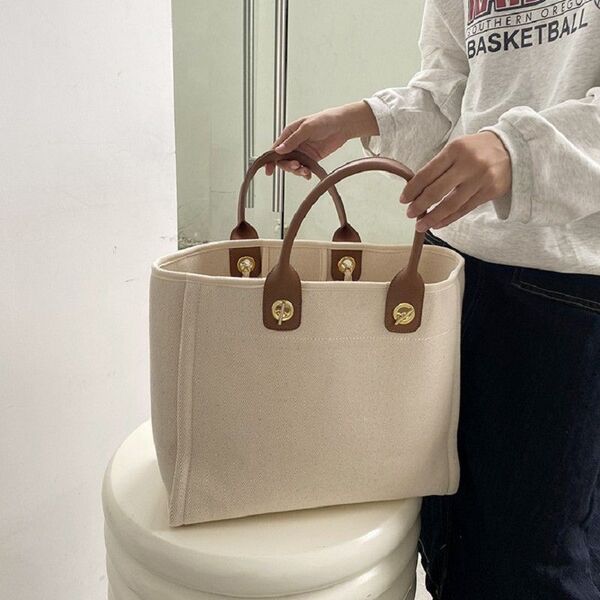 チェーン付き キャンバス トートバッグ A4 レディース 丈夫 シンプル おしゃれ 可愛い きれいめ 大きめ 大人 ママ 30代 40代 ベージュ N335