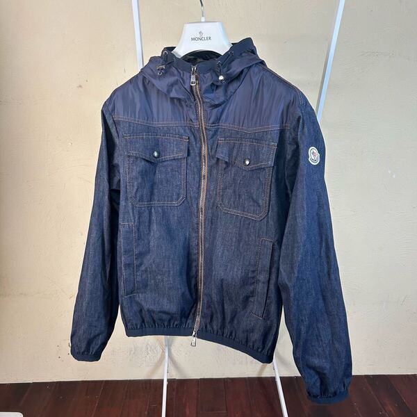 【極美品】MONCLER モンクレールデニムナイロンフードパーカー0 ジャケット