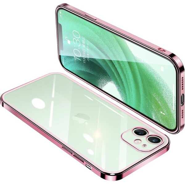 iPhone12 mini ケース クリア アイフォン12mini カバー 透明 スマホケース 耐衝撃 軽量 メッキ加工 TPU 滑り止め 落下防止ローズゴールド