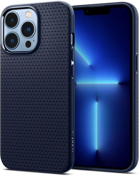 Spigen iPhone13Pro ケース マット感 衝撃吸収 薄型 さらさら 米軍MIL規格取得 TPU ソフト 指紋防止 ワイヤレス充電対応 ネイビー ブルー