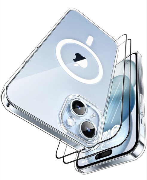MINSLIS iPhone 15 Plus ケース MagSafe対応 耐衝撃 透明 マグネット搭載 ワイヤレス充電 ガラスフィルム ケース 6.1インチ ケース クリア