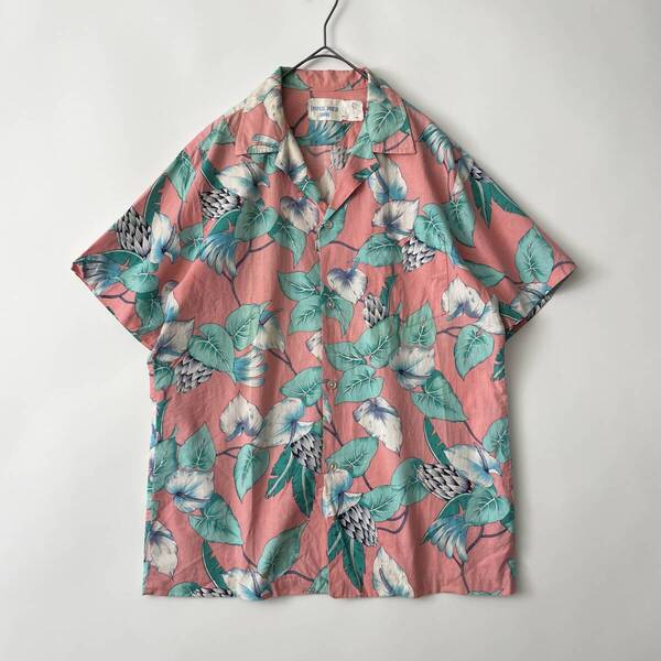 【70s-80s】TROPICAL BREEZE HAWAII size/M (he) ヴィンテージ古着 アロハシャツ 総柄 ピンク ライトブルー アメリカ製 VINTAGE SHIRT