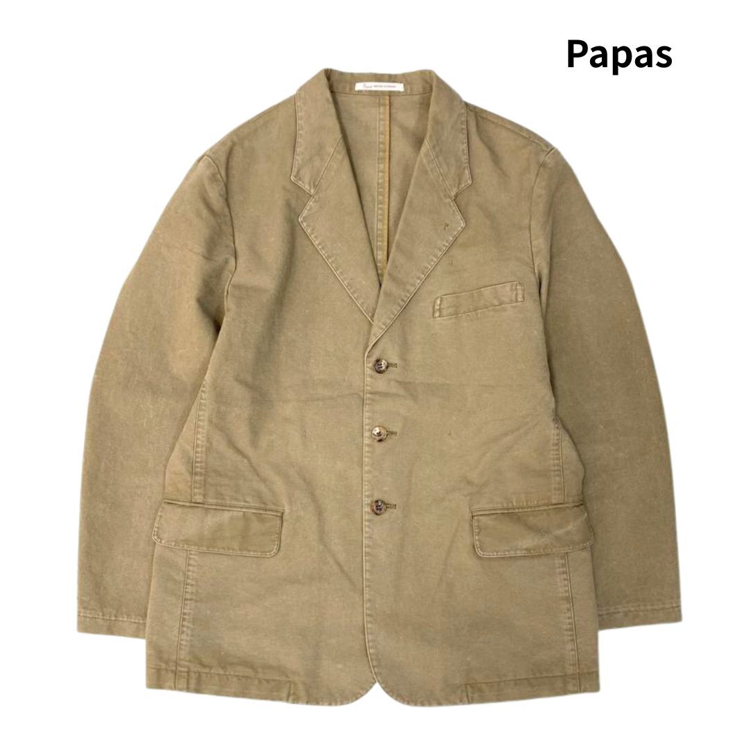 希少 50 PAPAS パパス 水色 コットン テーラードジャケット 刺繍 ロゴ 希少 50 PAPAS パパス 水色 コットン テーラードジャケット 刺繍