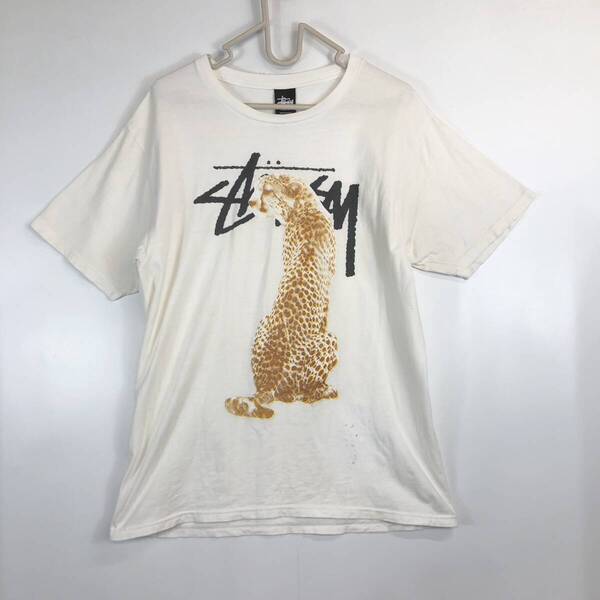 00s STUSSY ステューシー 半袖Tシャツ ホワイト レオパード Mサイズ