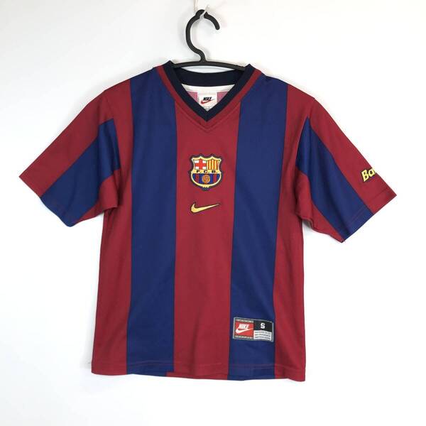 90s NIKE ナイキ FCバルセロナ 半袖ユニフォーム ボーイズSサイズ 128-140cm