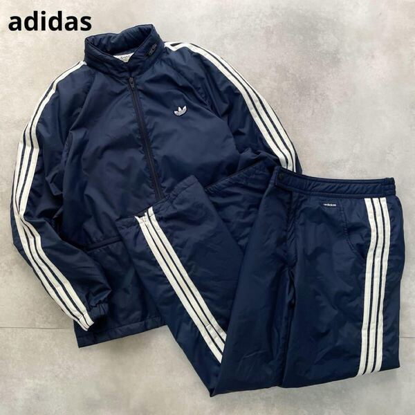 極美品 希少70s80s adidas アディダス ナイロンジャケット ウインドブレーカー ジャージ パンツ 上下セットアップ 西ドイツ デサント製 紺