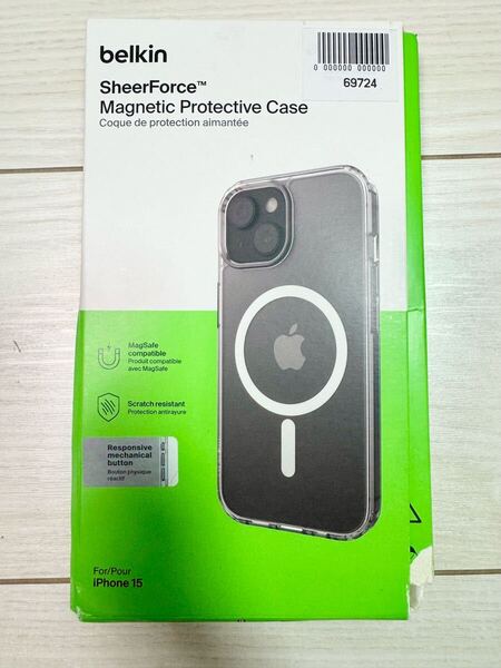 Belkin iPhone 15用クリアケース MagSafe対応 マグネット搭載 薄型 超耐衝撃 UV耐性 黄ばみ防止