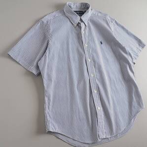 ラルフローレン Ralph Lauren 正規品 BDシャツ 半袖 ストライプ柄 ブルー メンズ 美品