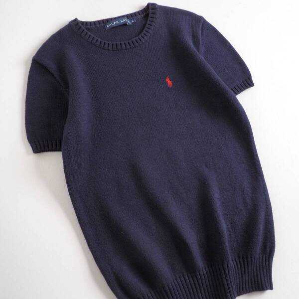ラルフローレン Ralph Lauren 正規品 サマーニット 半袖 ネイビー 赤ポニー メンズ 美品