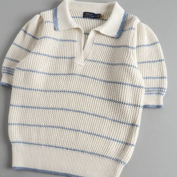 ラルフローレン Ralph Lauren 正規品 サマーニット 半袖 ボーダー柄 アイボリー レディース 美品