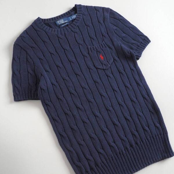 ラルフローレン Ralph Lauren 正規品 サマーニット ケーブルニット 半袖 ネイビー レディース 美品
