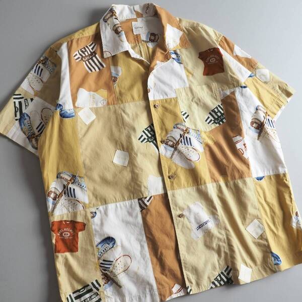 カールヘルム Karl Helmut 綿100% 開襟シャツ 半袖 パッチワーク スニーカー柄 メンズ 美品