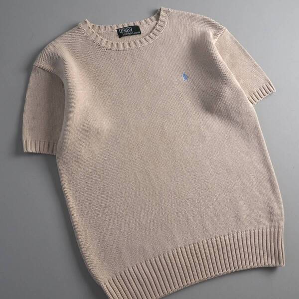 ラルフローレン Ralph Lauren 正規品 サマーニット 半袖 ベージュ 水色ポニー レディース 美品