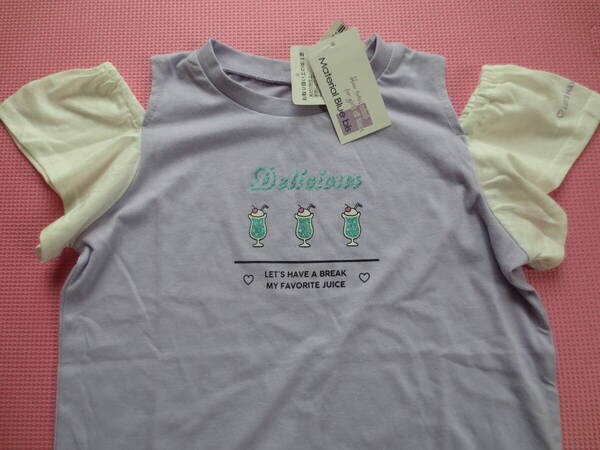新品 140 肩開き 半袖Tシャツ 綿100% 紫 クリームソーダ柄 ラメプリント メロンソーダフロート 子供 女の子 夏物 肩出し 130cm~ 送料無料