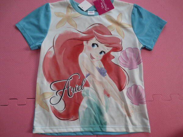 新品 130 アリエル 半袖Tシャツ 水色 袖切替 マリン柄 ディズニープリンセス リトルマーメイド 子供 小学生 女の子 夏物 120cm~ 送料無料