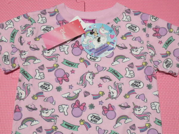 新品 110 ミニーマウス 半袖Tシャツ ユニコーン 虹柄 ピンク ゆめかわ レインボー ディズニー 女の子 夏物 保育園 幼稚園 100cm~ 送料無料