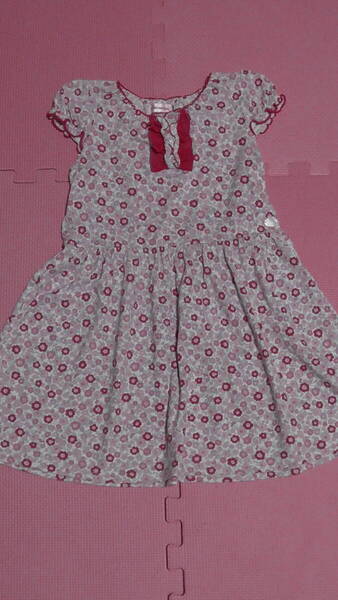 120 ミキハウス 半袖ワンピース 小花柄 ピンク 綿100% スカート付半袖Tシャツ シフォンフリル 子供 女の子 夏物 mikihouse 110~ 送料無料