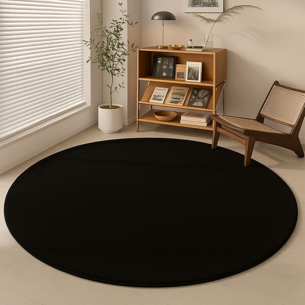 絨毯 カーペット ラグマット 直径120cm SOMANT 【ブラック】 低反発 厚手 抗菌防臭加工 防音 防ダニ