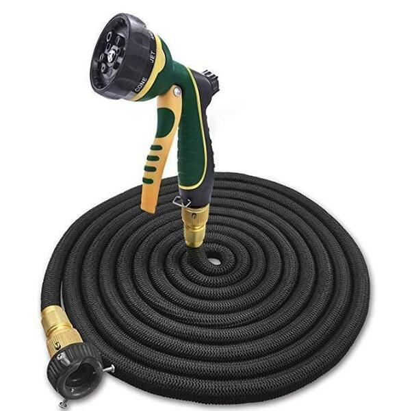 ホース 散水ホース 【5~15m】 ブラック 超強化軽量素材【新品】伸縮ホース ホースノズル ニップル セット 園芸 水やり 洗車