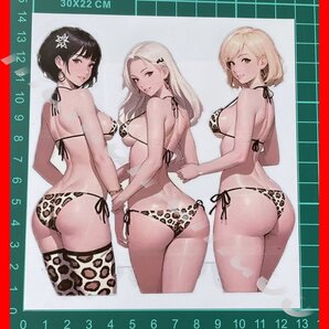 ステッカーNo.1087 車 PC 車 バイク デカール 可愛い シール 女の子 痛車 ヒョウ柄 ビキニ 3人娘
