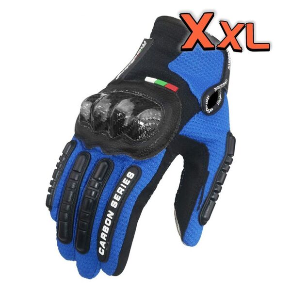 【新品青XXL】バイクグローブ手袋 ナックルガード 衝撃吸収・滑り止めメッシュ スマホ対応 サイクリング 硬質プロテクション 通気性優れ