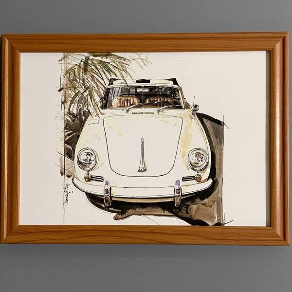 ■BOW/池田和弘■「Porshe 356C Cabriolet 1985」/B5額装品/旧車/貴重イラスト/印刷物/インテリア G2894