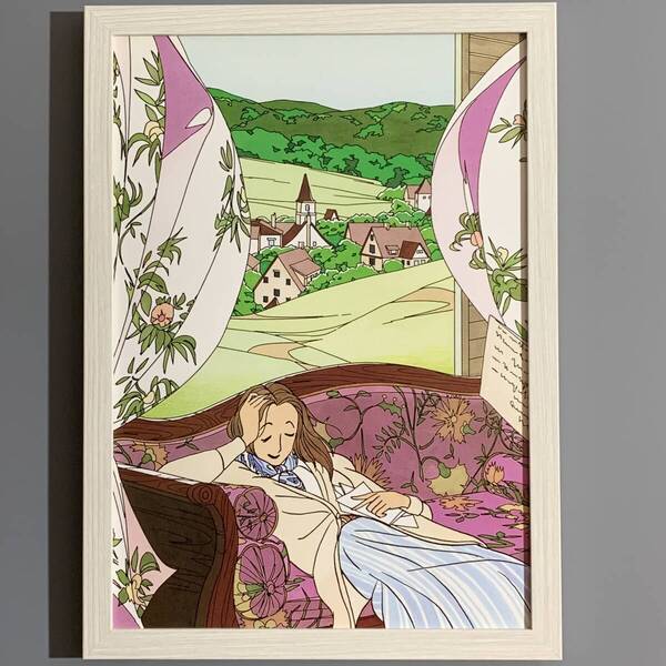 ■わたせせいぞう■「『リゾートウインド春号』 表紙イラスト 1996」/A4額装品/美人画/貴重イラスト/印刷物/インテリア G2909