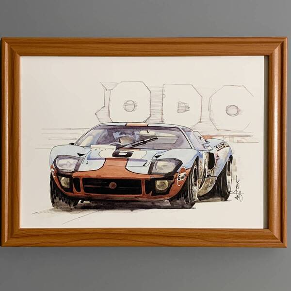 ■BOW/池田和弘■「Ford GT 40 1988」/B5額装品/貴重イラスト/印刷物/インテリア G2692